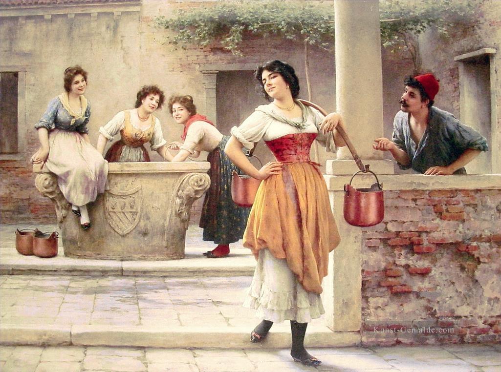 Flirt enden am Brunnen Dame Eugene de Blaas schöne Frau Dame Ölgemälde